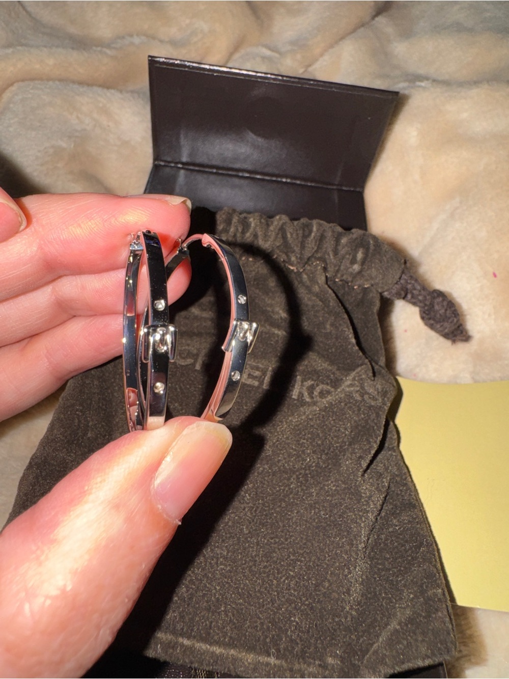 Silver Hoop Earrings with buckle accent